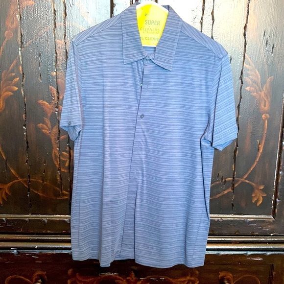 Men's Blue Striped Brandini Short Sleeve Button Down Size Large - Picture 1 of 6